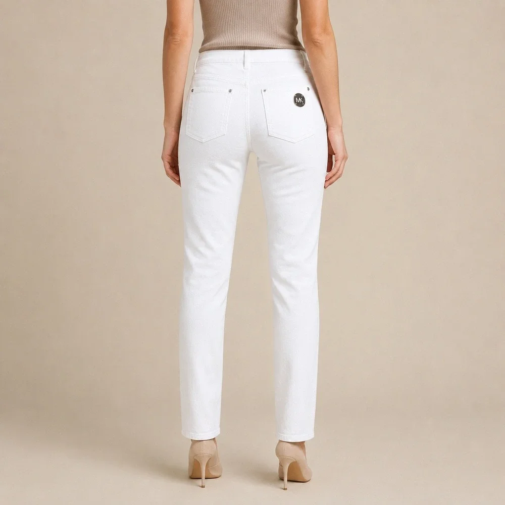 Michael Kors Jeans Women 12 White Straight Leg MK Logo Branded Denim Pants